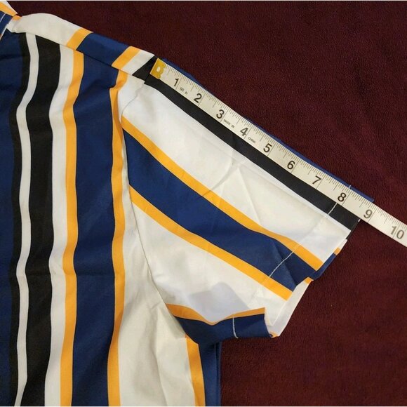 Men's Button Down Shirt Short Sleeve Striped Multicolor Size Medium - Picture 11 of 14